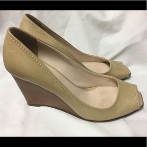 PRADA Peep-Toe Leather Wedge Sandal Size 38
